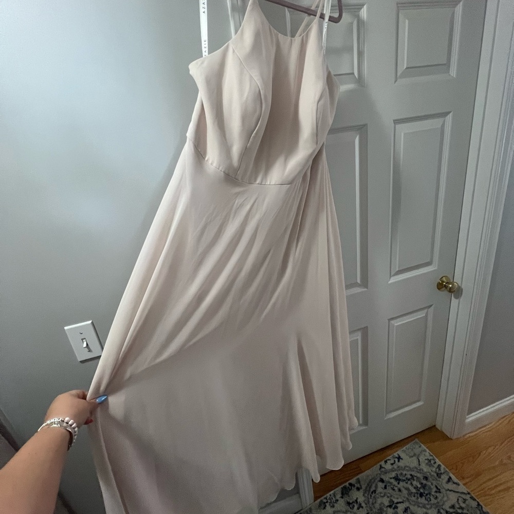 Azazie Cream Halter Sleeveless Maxi Gown